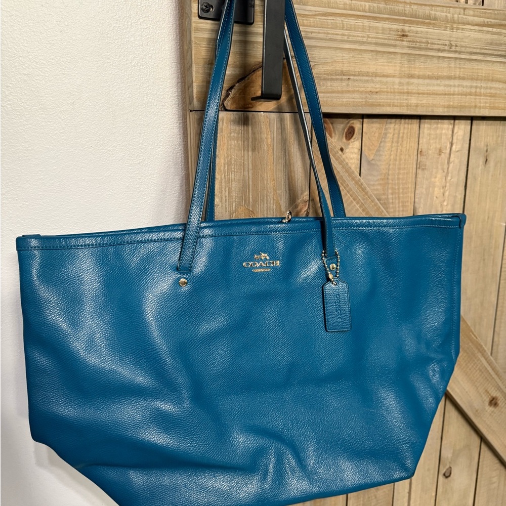 COACH glossy blue Leather Tote – (Slouchy & Soft) - Picture 3 of 15